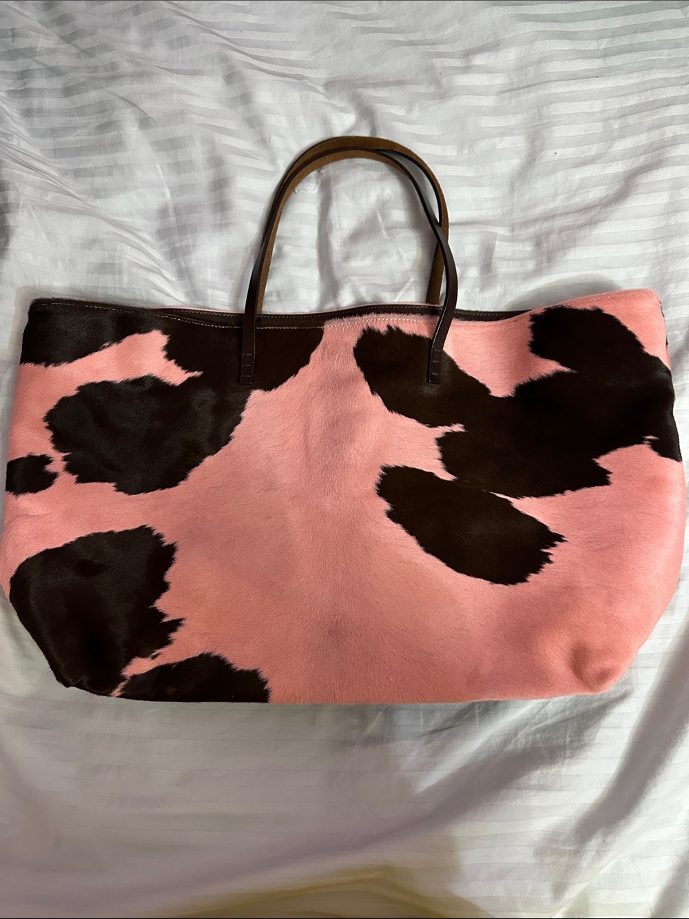 Vintage Fendi Ponyhair Pink & Brown Cow Print Tote